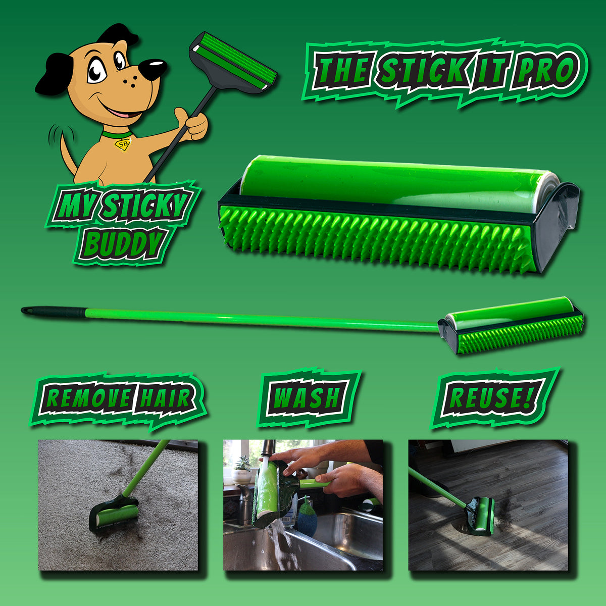 Stick It Roller-réutilisable Lint Rollers Pet Hair Remover Lavable Lint  Roller pour Canapé, miettes, vêtements, voiture Multi-surface